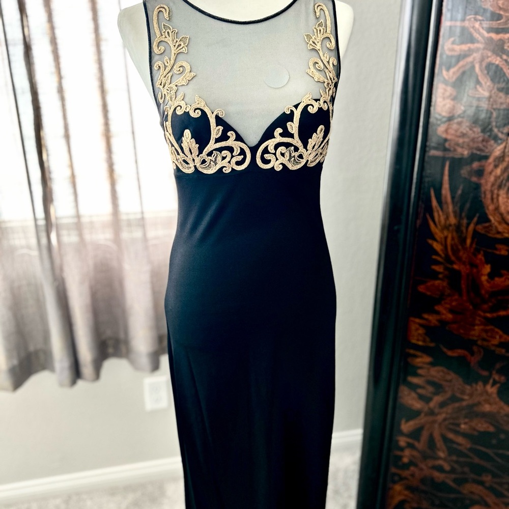 La Perla Black and Gold Embellished Backless Midi Dress